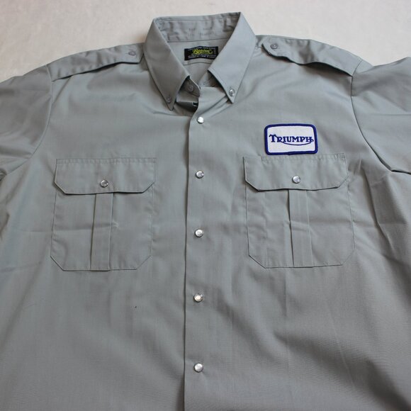 Triumph Motorcycle Biker Mechanic Peral Snap Short Sleeve Button Shirt (3XL) - Picture 4 of 7